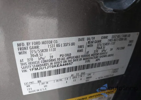 2019 Ford Expedition Xlt z USA, uszkodzony, nr VIN 1FMJU1JT6KEA44657